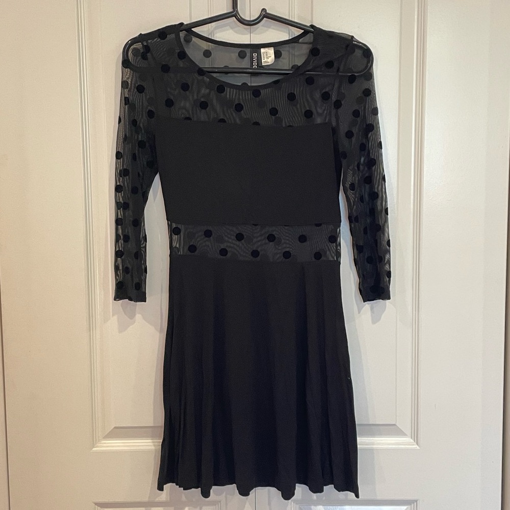 H&M Black Mesh Polkadot Skater Dress